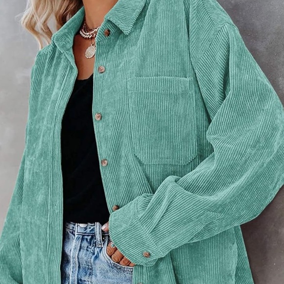 Turquoise corduroy button up fling over - Picture 2 of 3